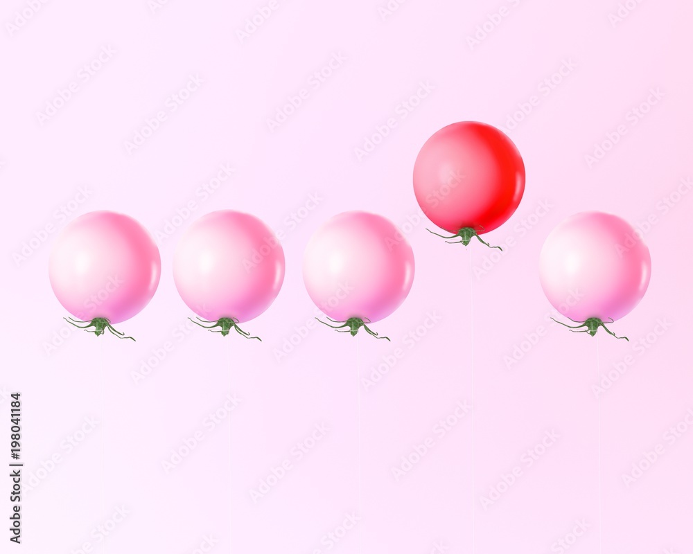 Creative layout outstanding tomato balloon red concept on pastel pink background.minimal idea business concept. Vegetable idea creatives to produce work and advertising marketing communications