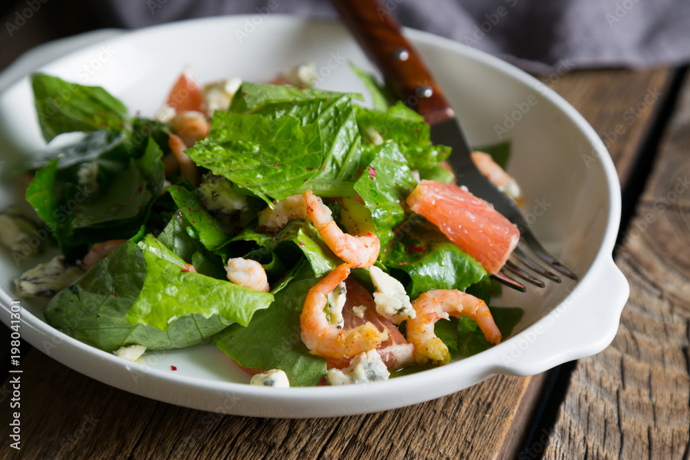 Fresh salad with shrimps and blue cheese Fresh salad with shrimps and blue cheese