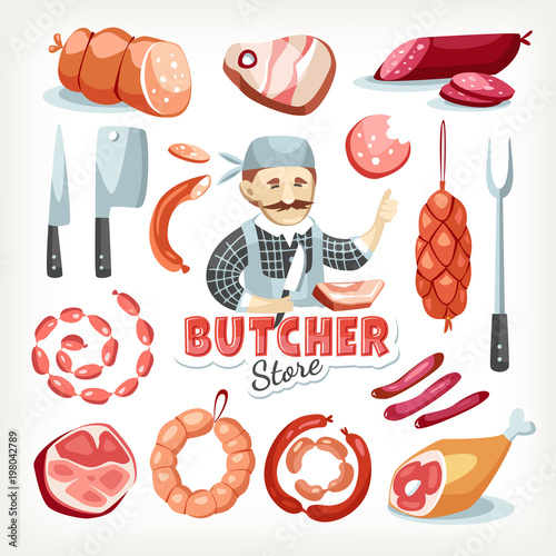 Sausages meat butcher store grocery market food