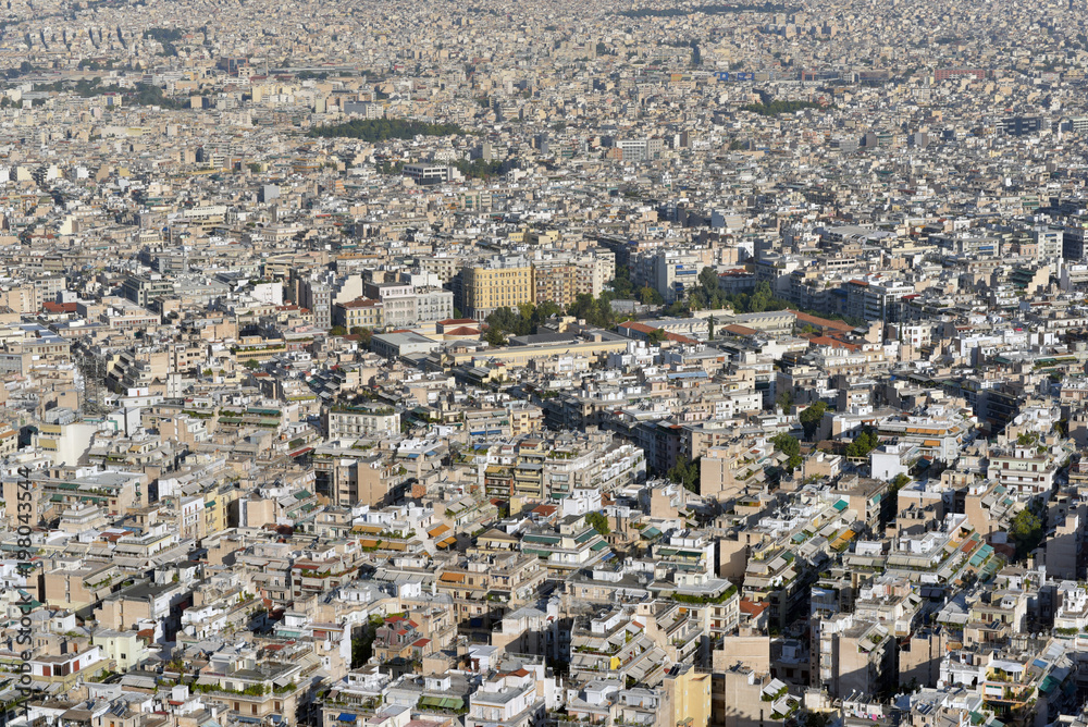 Athens aerial panoramic view from the Mount Lycabettus in Athens, Greece