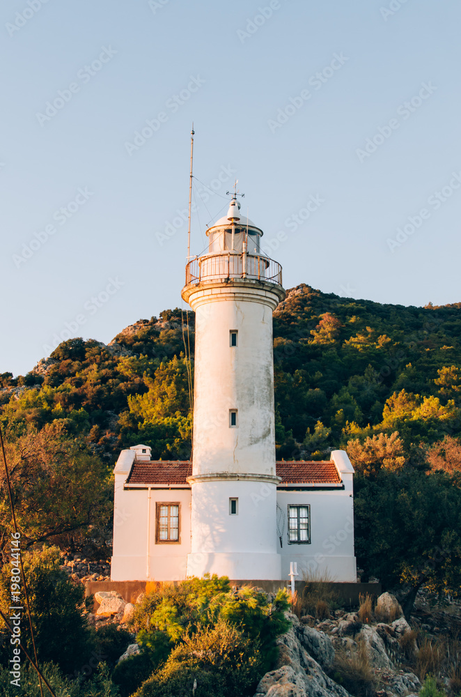 White lighthouse Gelidonya near Karaoz, Turkey