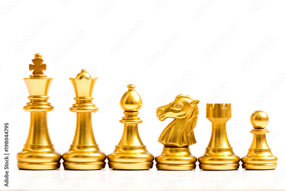 White king and queen chess pieces on white background Stock Photo