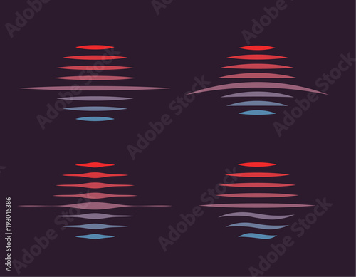 Dawn and sunset, a stylish logo for travel agencies. Linear stylisation of the rising sun and glare on the ocean.