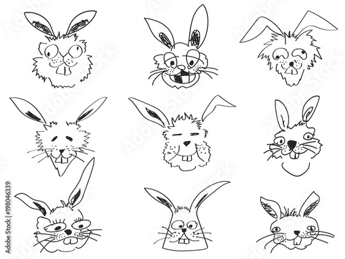 doodle funny rabbit face head