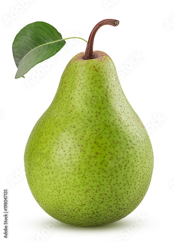 Fresh pears ,whole green fruit with leaf