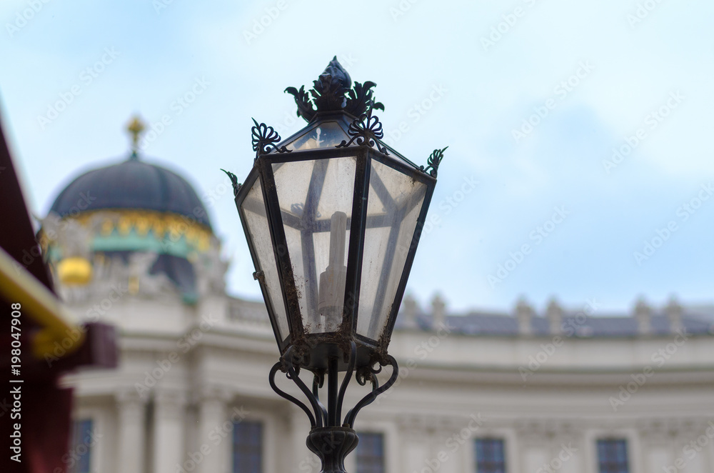 Decorated street light in close up