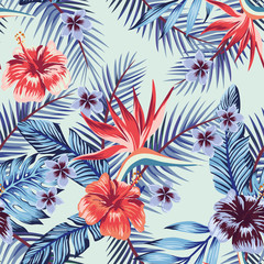 Fotobehang Hibiscus patronen Blauwe hibiscus plumeria lichte achtergrond  © berry2046