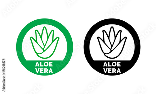 Aloe Vera label or green leaf icon for natural organic moisturizing gel and lotion. Aloe Vera leaf circle sign for skincare cosmetic design