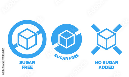 Sugar free label for no sugar added product package icon design template. Vector blue sugar free food symbol