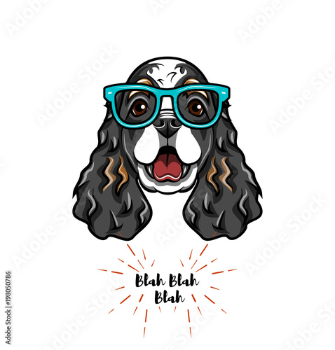 Cocker spaniel in smart glasses. Dog geek. Vector illustration.