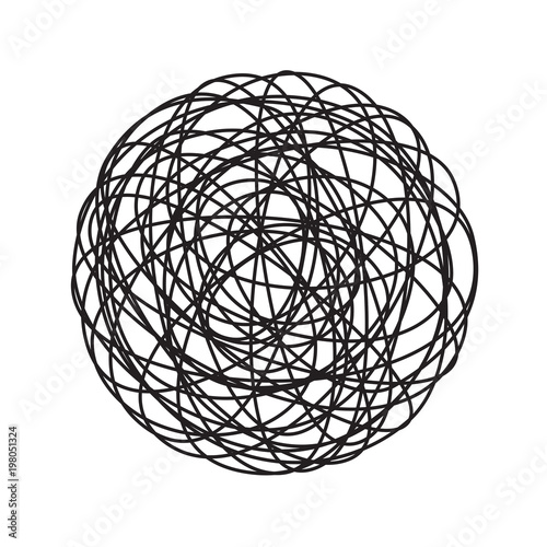 Chaos tangle circle doodle line chaotic tangled thread ball vector isolated icon