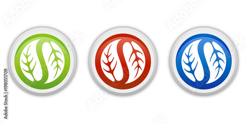 rundes Button Set grün rot blau - Blätter