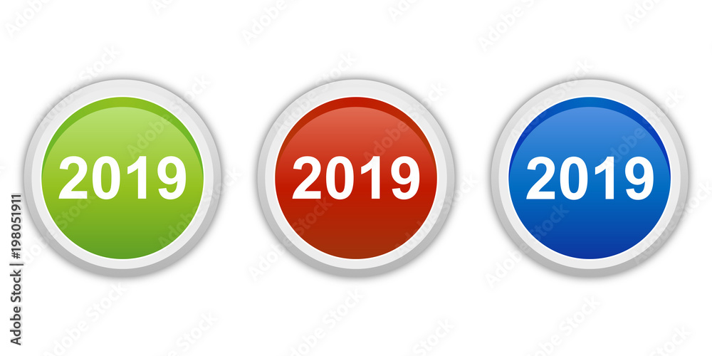 rundes Button Set grün rot blau - 2019 rundes Button Set grün rot blau - 2019