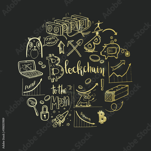 Crypto-currency doodle round illustration