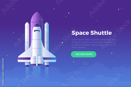 Space shuttle launching into space banner slider design vector illustration in flat style