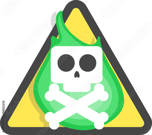 Danger. Warning you about harmful activities with flammable toxic substances. A skull with bones in front of a green fire explosion. EPS 10 Illustration Vector.