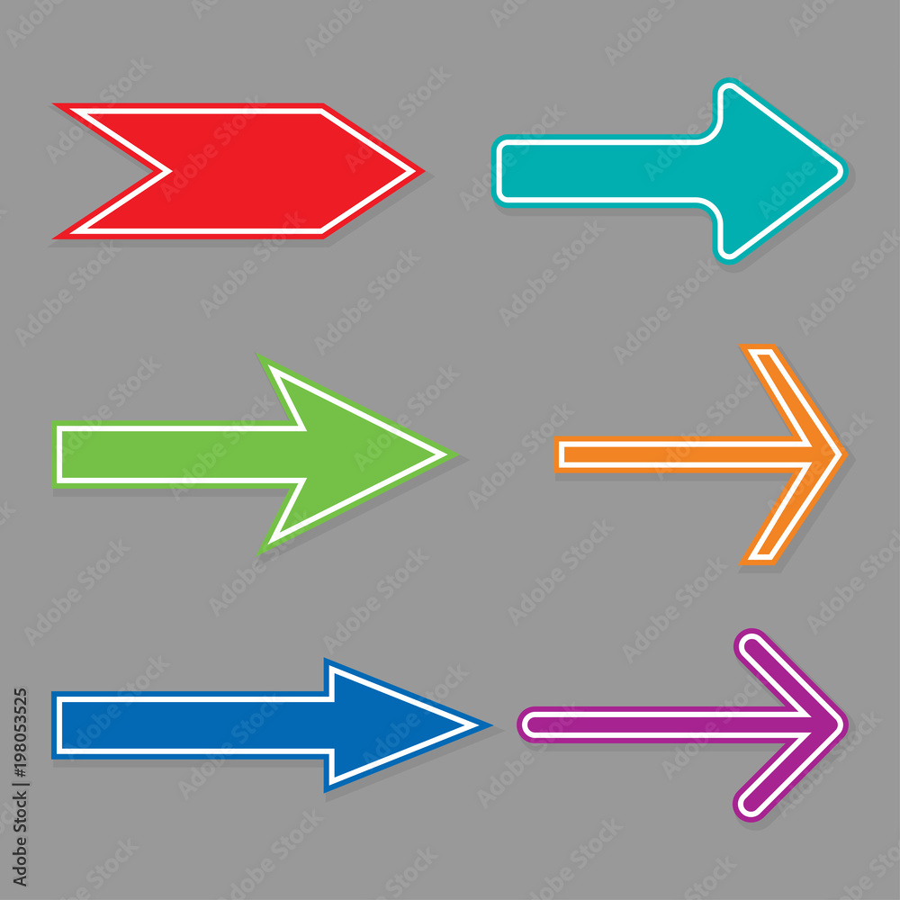 Colored flat arrows. On gray background Colored flat arrows. On gray background