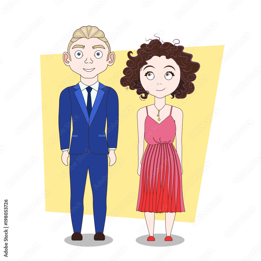 Young Man And Hipsters In Trendy Clothes Modern Couple Full Length Vector Illustration Young Man And Hipsters In Trendy Clothes Modern Couple Full Length Vector Illustration