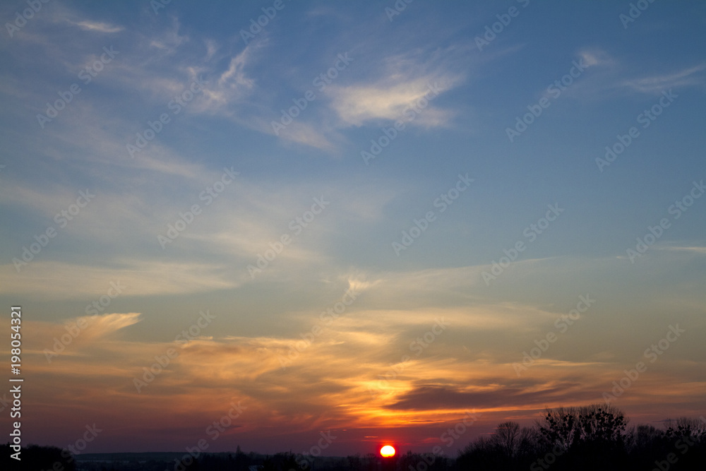 Winter sunset sky for backgrounds and sky replacement