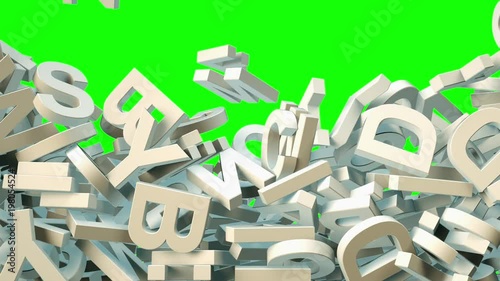 a lot of letters falling from the sky. Education and culture concept. 3d rendering alpha channel