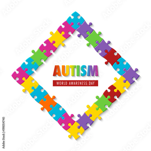 World autism awareness day. Colorful puzzle background. Symbol of autism. Vector Illustration