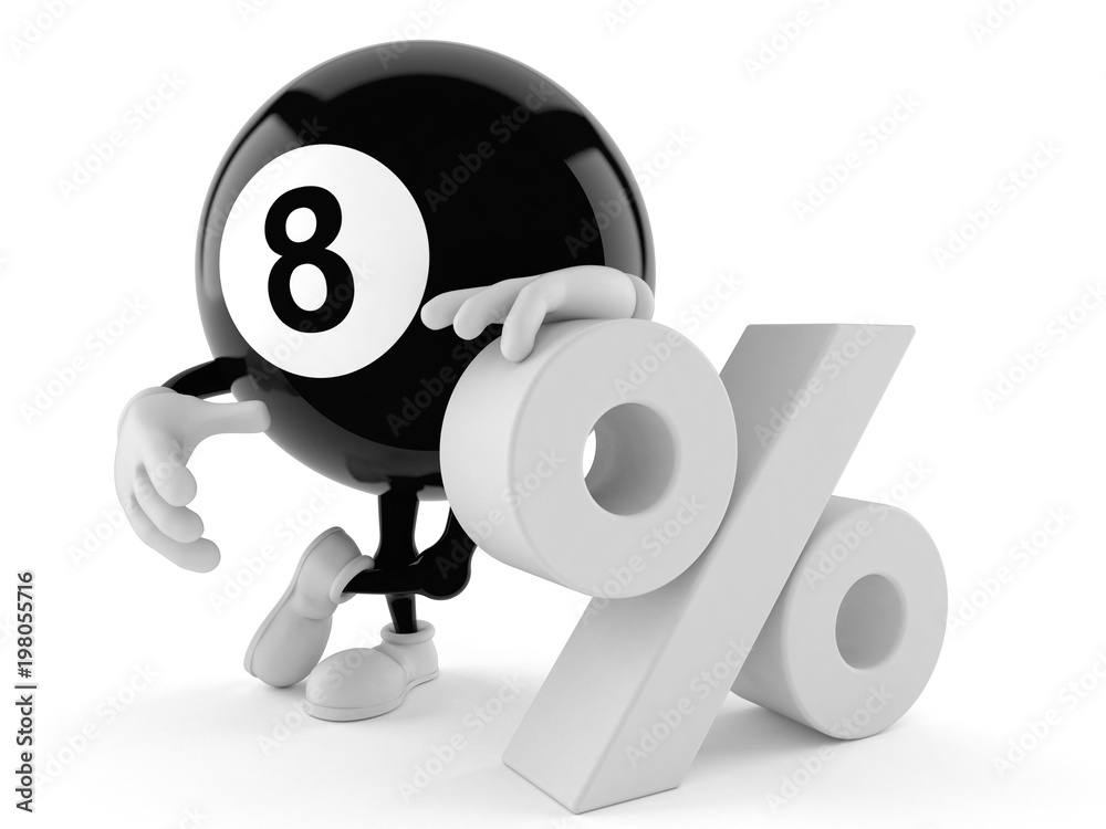 Fototapeta premium Eight ball character with percent symbol
