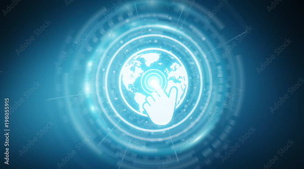 Digital world map screen interface 3D rendering Digital world map screen interface 3D rendering