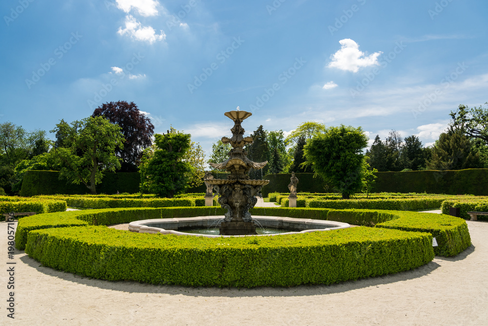Beautiful fountain in gardens near Lednice Castle