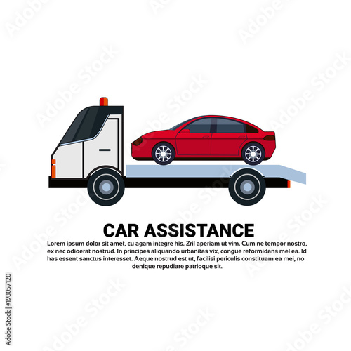 Car Assistance Banner With Roadside Service Towing auto Evacuation Concept Flat Vector Illustration