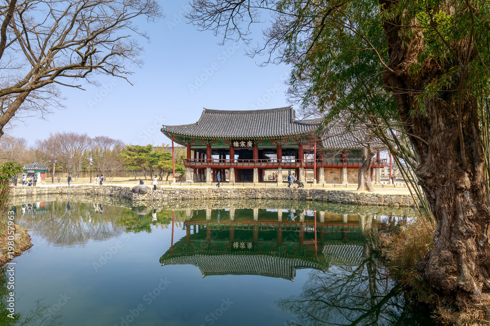 Traditional Gwanghalluwon Pavilion scene in spring Traditional Gwanghalluwon Pavilion scene in spring