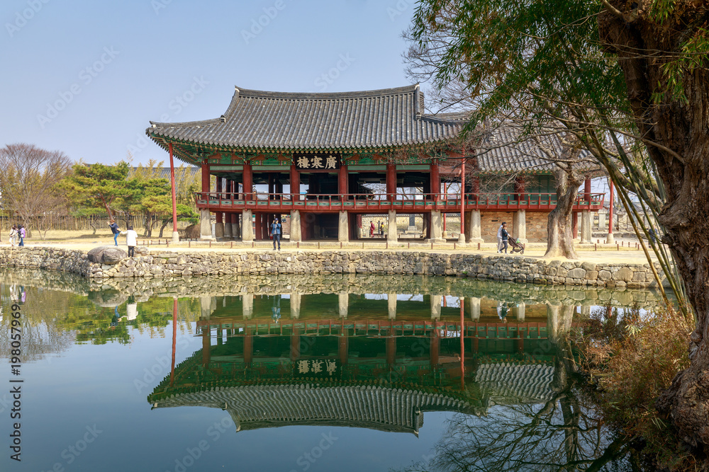 Traditional Gwanghalluwon Pavilion scene in spring Traditional Gwanghalluwon Pavilion scene in spring