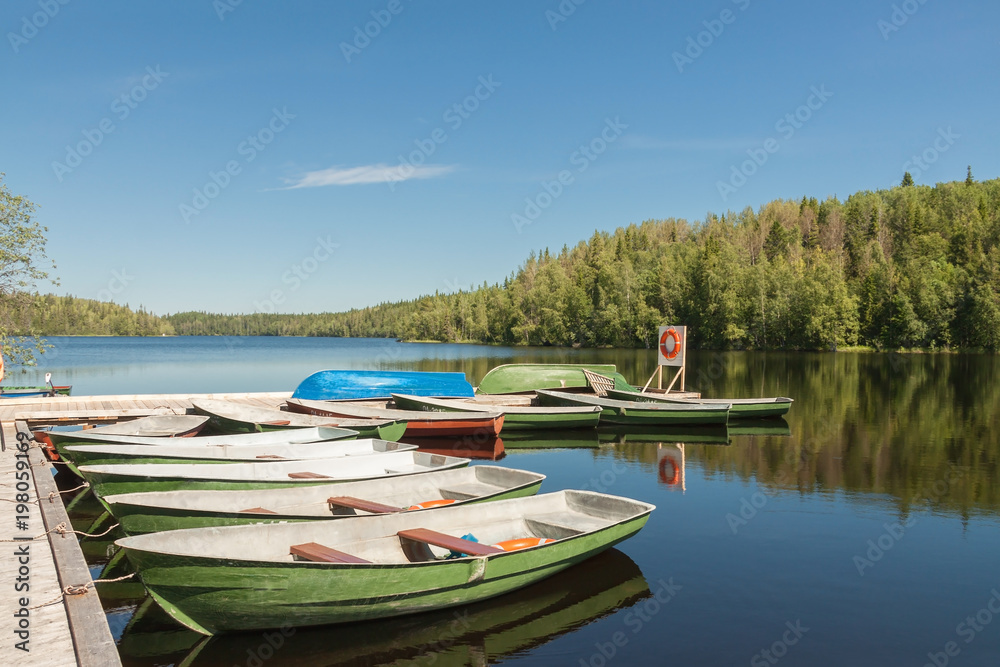 Nautical Vessels on the Nature Lake summer sunny day.