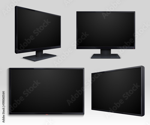 Flat tv screen and computer lcd monitor isolated 3d mockup for internet television concept