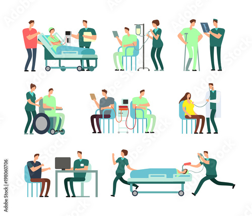 Doctors, medical nurse and patients in hospital activity vector people for healthcare concepts