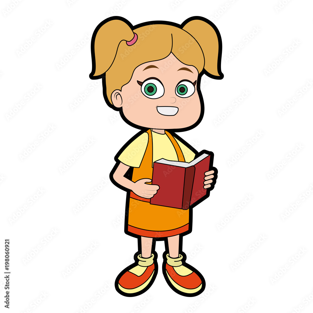 Cute girl cartoon with book vector illustration graphic design