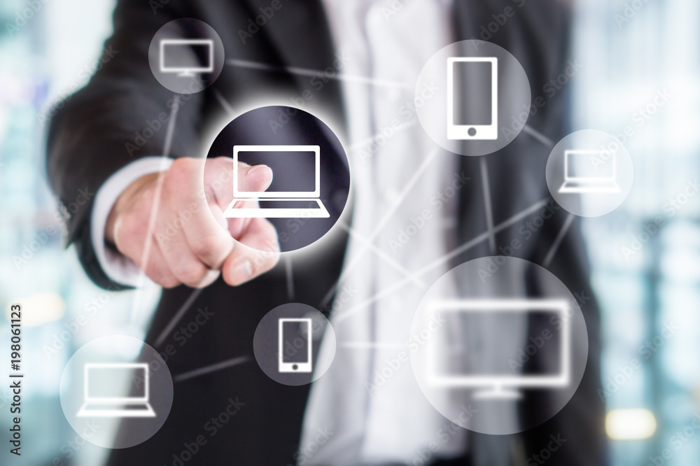 Global information technology, wireless online network, viral marketing, sharing on social media, internet of things and blockchain concept. Business man touching abstract digital screen. Global information technology, wireless online network, viral marketing, sharing on social media, internet of things and blockchain concept. Business man touching abstract digital screen.