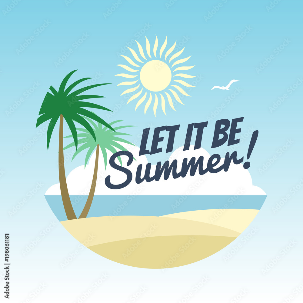 Summer vacation logo design - rest background with palms and summer sign