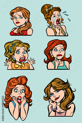 woman crying and sadness emotions set collection