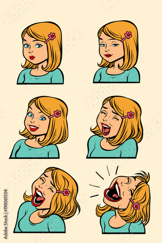 Redhead or blonde woman laughing stage set collection