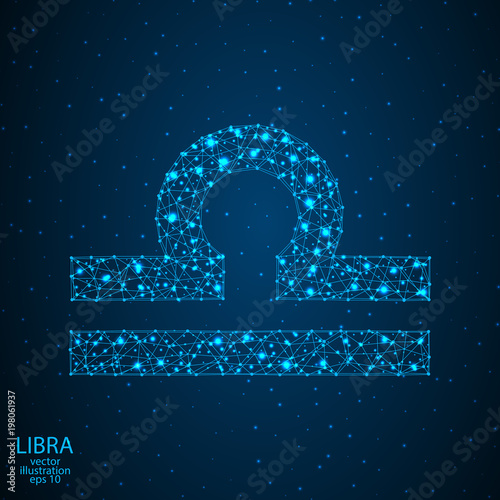 Sign of the zodiac Libra composed of 3D triangles, lines, dots and formations. Vector illustration of the EPS 10.