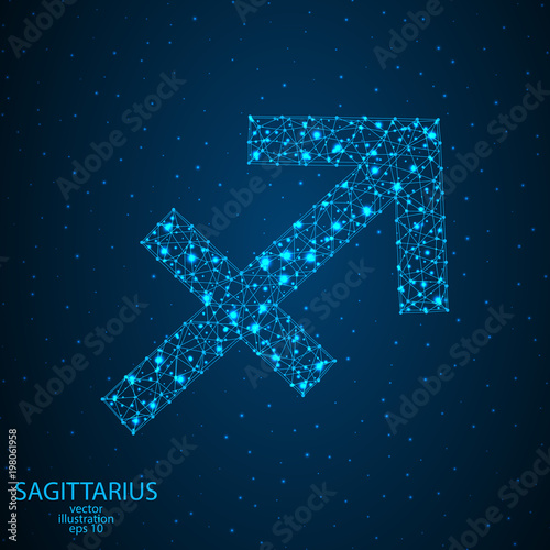 Sign of the zodiac Sagittarius composed of 3D triangles, lines, dots and formations. Vector illustration of the EPS 10.