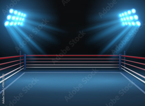 Empty wrestling sport arena. Boxing ring dramatic sports vector background