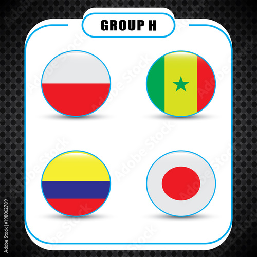 Football championship groups. Set of national flags. Draw result. Soccer world tournament. Group H. Free Download Football championship groups. Set of national flags. Draw result. Soccer world tournament. Group H. - GFXLoad