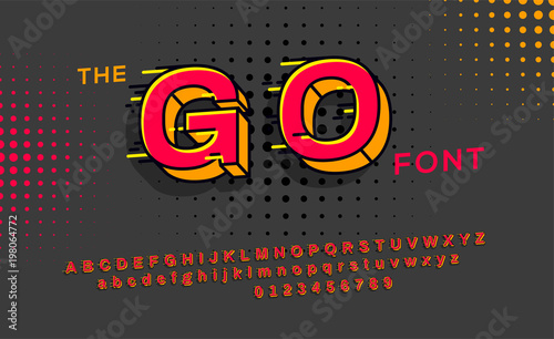 Red 3d font with motion effect. Typography alphabet in a set. Vector alphabet with tail effect.