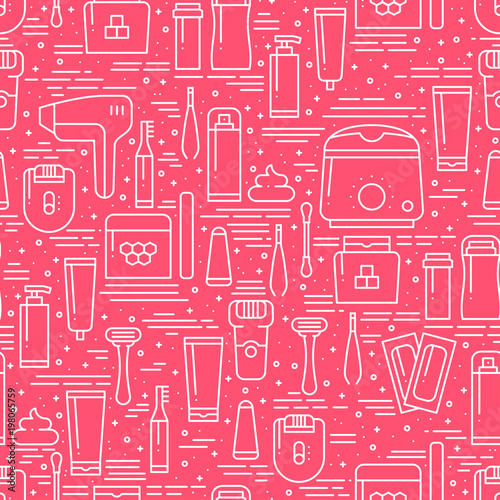 Hair removal methods line seamless pattern. Background. Shaving sugaring laser waxing epilation depilation tweezing.