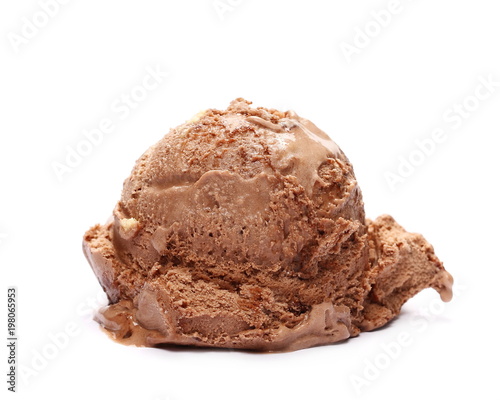 Chocolate ice cream ball isolated on white 