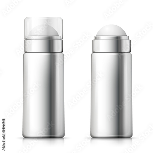 Vector set - 3d realistic silver deodorant bottles