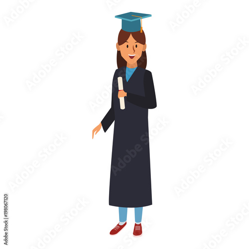 Young woman student with graduation gown vector illustration graphic design