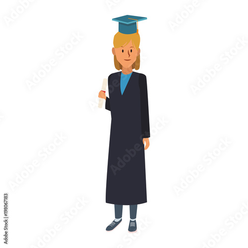 Young woman student with graduation gown vector illustration graphic design