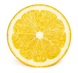 Perfectly retouched sliced half of lemon fruit isolated on the white background with clipping path. One of the best isolated lemons slices that you have seen.